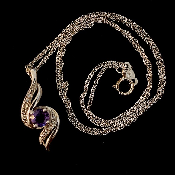 Amethyst & Diamond Necklace Sterling Silver 18" - Picture 3 of 6